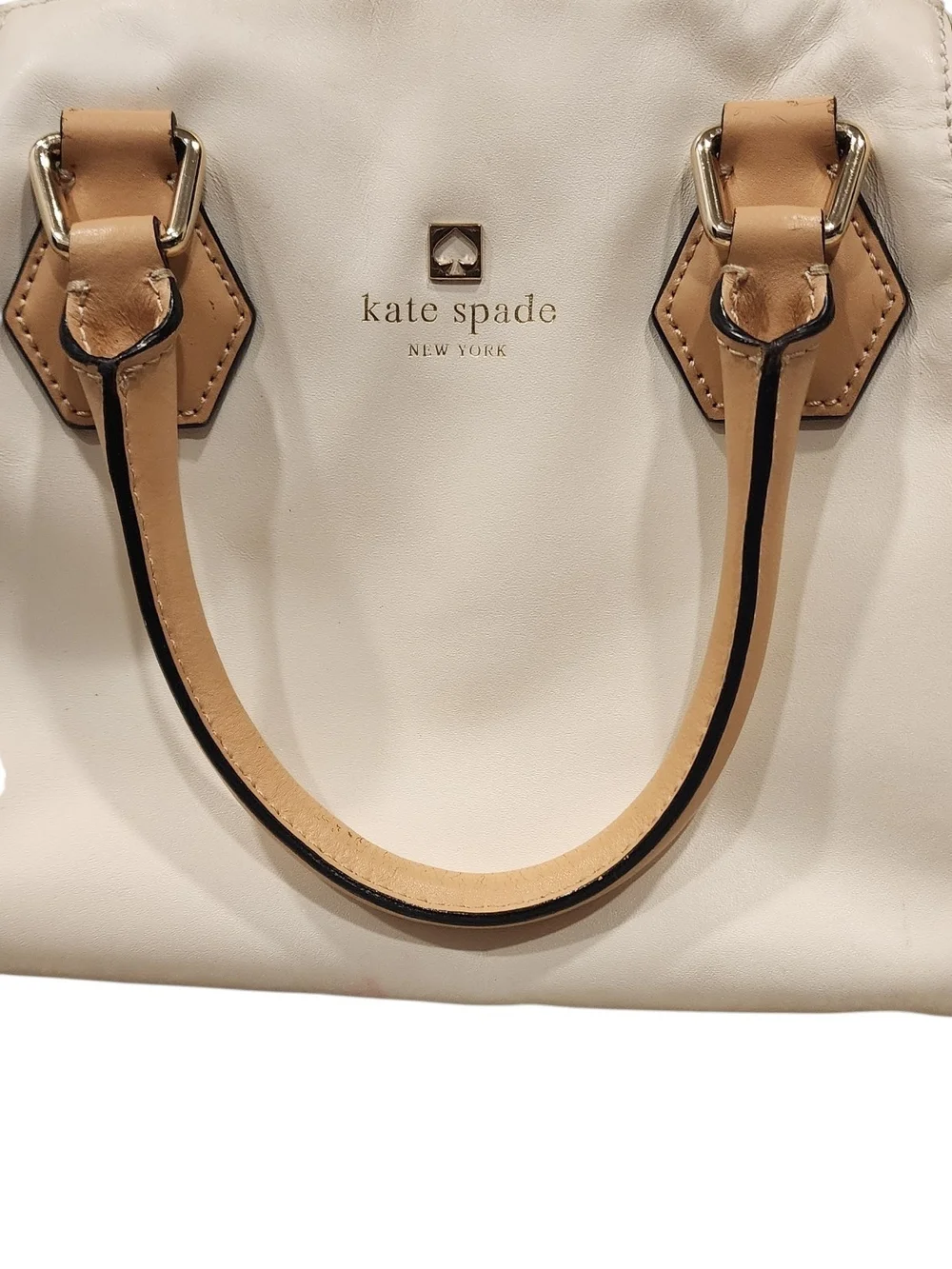 Kate Spade Cream Leather Dome Satchel with Tan Handles